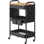 Casa si Gradina - Mobilier - Mobilier baie - Corpuri baie - Raft de depozitare mobil tip carucior rulant, pentru baie sau bucatarie, cadru otel cu blat MDF, 31x44x74 cm, negru - Infinity.ro