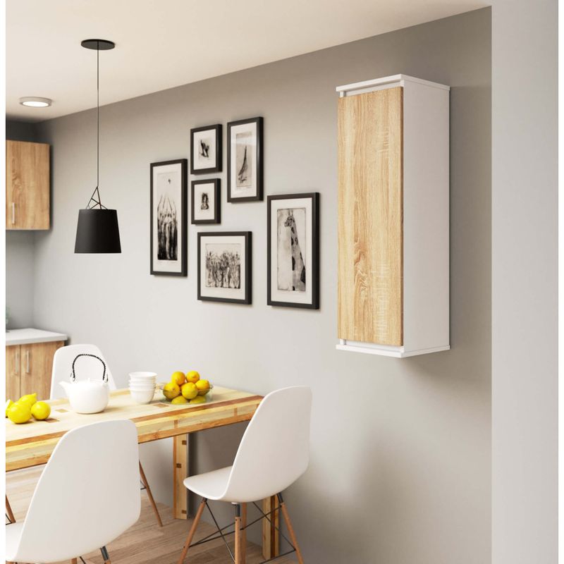 Casa si Gradina - Mobilier - Dulapuri si sifoniere - Dulapuri - Dulap suspendat, cu usa si 3 rafturi interioare, PAL 16 mm, 30x30x99 cm, alb si stejar sonoma - Infinity.ro