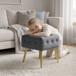 Casa si Gradina - Mobilier - Scaune si fotolii - Tabureti - Taburet tapitat Quadra, velur, cu picioare metalice, 40x40x42 cm, gri - Infinity.ro