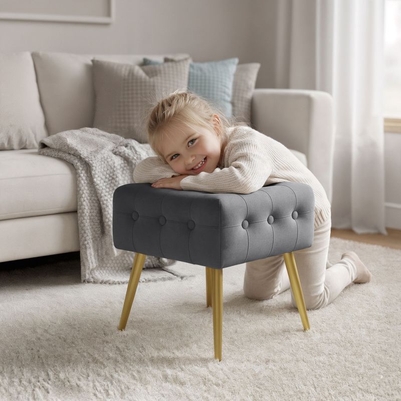 Casa si Gradina - Mobilier - Scaune si fotolii - Tabureti - Taburet tapitat Quadra, velur, cu picioare metalice, 40x40x42 cm, gri - Infinity.ro