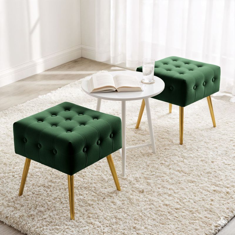 Casa si Gradina - Mobilier - Scaune si fotolii - Tabureti - Taburet tapitat Quadra, velur, cu picioare metalice, 40x40x42 cm, verde - Infinity.ro