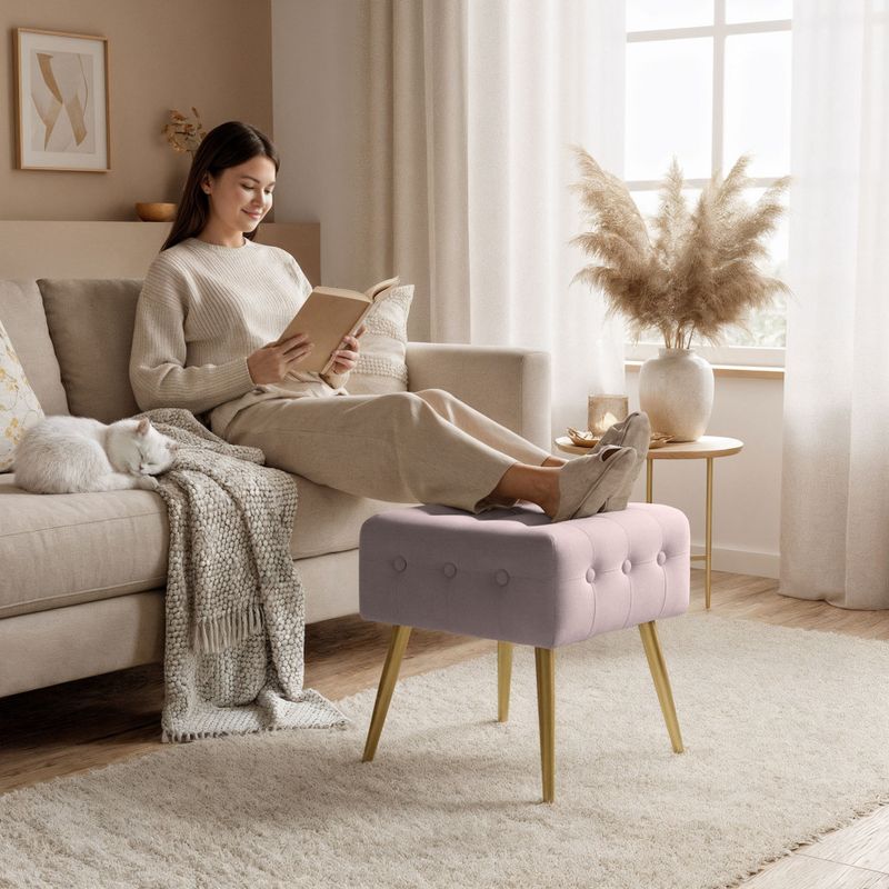 Casa si Gradina - Mobilier - Scaune si fotolii - Tabureti - Taburet tapitat Quadra, velur, cu picioare metalice, 40x40x42 cm, roz pudra - Infinity.ro