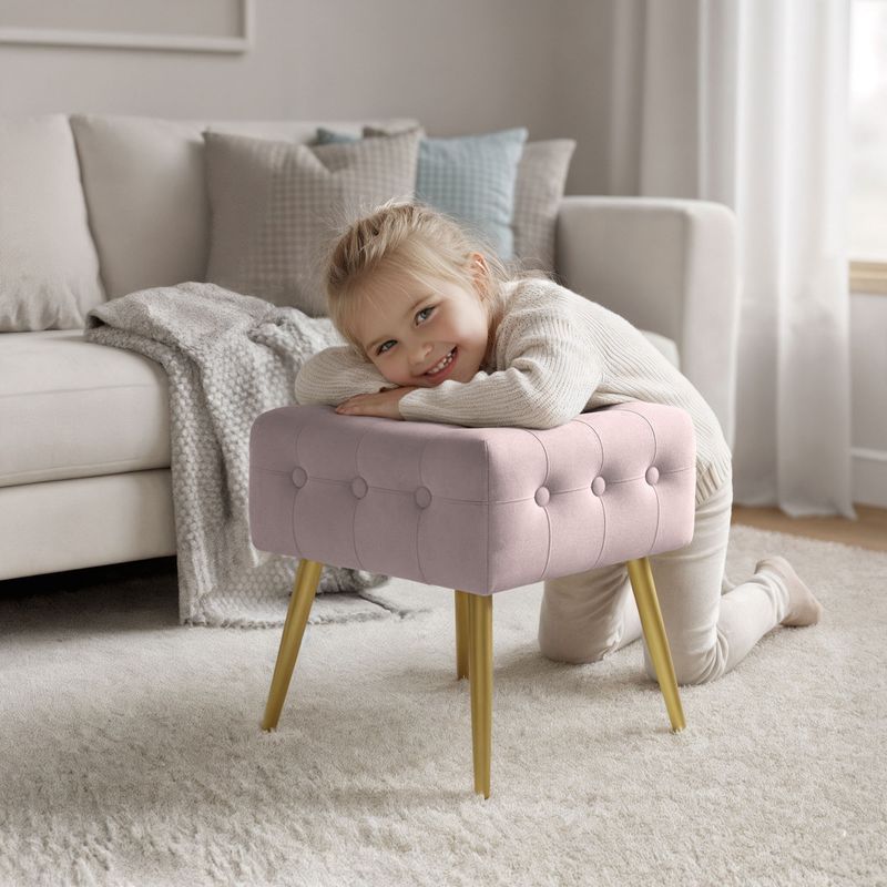 Casa si Gradina - Mobilier - Scaune si fotolii - Tabureti - Taburet tapitat Quadra, velur, cu picioare metalice, 40x40x42 cm, roz pudra - Infinity.ro