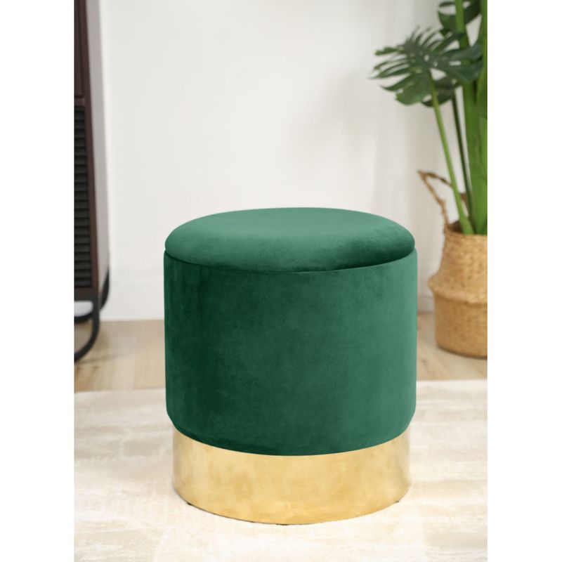 Casa si Gradina - Mobilier - Scaune si fotolii - Tabureti - Taburet tapitat rotund Golden cu spatiu de depozitare, velur, 39x39x40 cm, verde - Infinity.ro