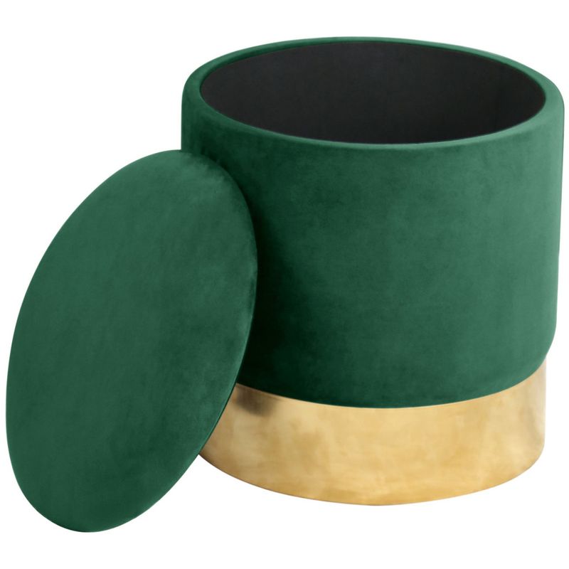 Casa si Gradina - Mobilier - Scaune si fotolii - Tabureti - Taburet tapitat rotund Golden cu spatiu de depozitare, velur, 39x39x40 cm, verde - Infinity.ro