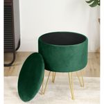 Casa si Gradina - Mobilier - Scaune si fotolii - Tabureti - Taburet tapitat rotund Lili cu spatiu de depozitare, velur, 35x35x45 cm, verde - Infinity.ro