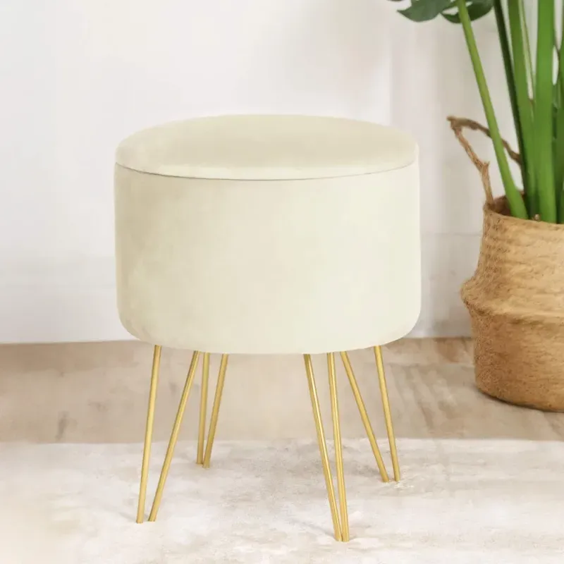 Casa si Gradina - Mobilier - Scaune si fotolii - Tabureti - Taburet tapitat rotund Lili cu spatiu de depozitare, velur, 35x35x45 cm, crem - Infinity.ro