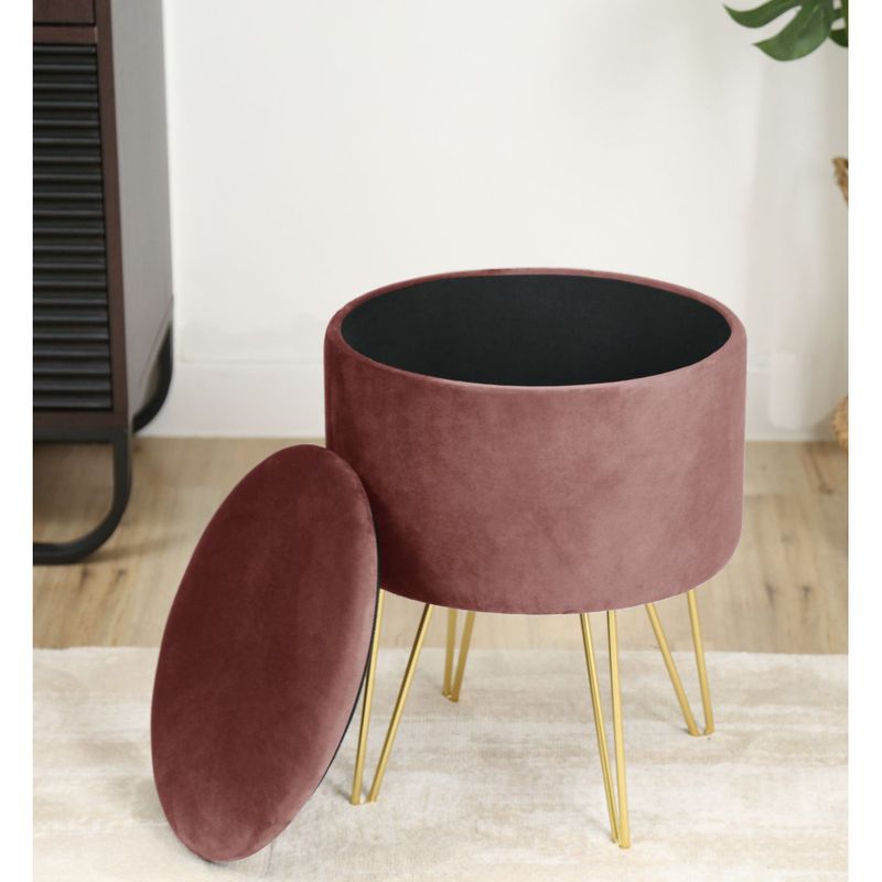 Casa si Gradina - Mobilier - Scaune si fotolii - Tabureti - Taburet tapitat rotund Lili cu spatiu de depozitare, velur, 35x35x45 cm, roz - Infinity.ro