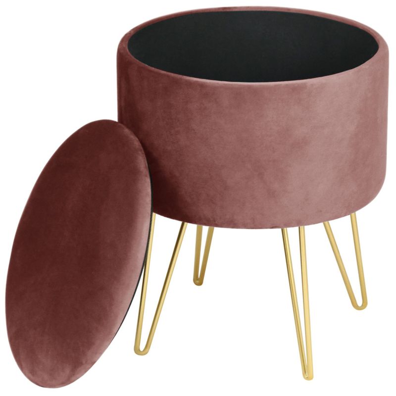 Casa si Gradina - Mobilier - Scaune si fotolii - Tabureti - Taburet tapitat rotund Lili cu spatiu de depozitare, velur, 35x35x45 cm, roz - Infinity.ro