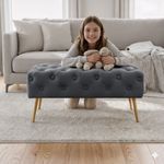 Casa si Gradina - Mobilier - Scaune si fotolii - Tabureti - Taburet Madrid, tapitat cu catifea, tip banca, cu picioare metalice, 80x42x41 cm, gri - Infinity.ro