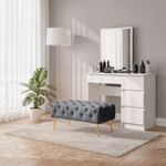 Casa si Gradina - Mobilier - Scaune si fotolii - Tabureti - Taburet Madrid, tapitat cu catifea, tip banca, cu picioare metalice, 80x42x41 cm, gri - Infinity.ro