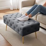 Casa si Gradina - Mobilier - Scaune si fotolii - Tabureti - Taburet Madrid, tapitat cu catifea, tip banca, cu picioare metalice, 80x42x41 cm, gri - Infinity.ro