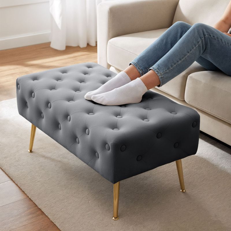 Casa si Gradina - Mobilier - Scaune si fotolii - Tabureti - Taburet Madrid, tapitat cu catifea, tip banca, cu picioare metalice, 80x42x41 cm, gri - Infinity.ro