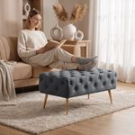 Casa si Gradina - Mobilier - Scaune si fotolii - Tabureti - Taburet Madrid, tapitat cu catifea, tip banca, cu picioare metalice, 80x42x41 cm, gri - Infinity.ro