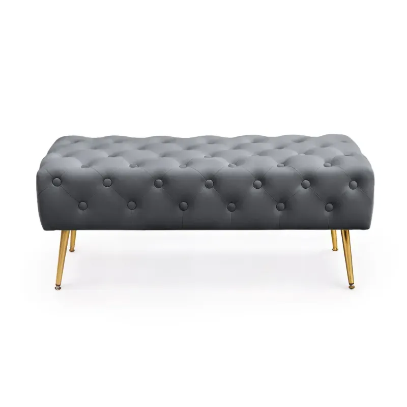 Casa si Gradina - Mobilier - Scaune si fotolii - Tabureti - Taburet Monaco, tapitat cu catifea, tip banca, cu picioare metalice, 100x42x41 cm, gri - Infinity.ro