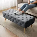 Casa si Gradina - Mobilier - Scaune si fotolii - Tabureti - Taburet Monaco, tapitat cu catifea, tip banca, cu picioare metalice, 100x42x41 cm, gri - Infinity.ro