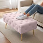 Casa si Gradina - Mobilier - Scaune si fotolii - Tabureti - Taburet Madrid, tapitat cu catifea, tip banca, cu picioare metalice, 80x42x41 cm, roz pudra - Infinity.ro