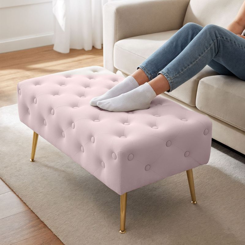 Casa si Gradina - Mobilier - Scaune si fotolii - Tabureti - Taburet Madrid, tapitat cu catifea, tip banca, cu picioare metalice, 80x42x41 cm, roz pudra - Infinity.ro