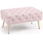 Casa si Gradina - Mobilier - Scaune si fotolii - Tabureti - Taburet Madrid, tapitat cu catifea, tip banca, cu picioare metalice, 80x42x41 cm, roz pudra - Infinity.ro