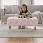 Casa si Gradina - Mobilier - Scaune si fotolii - Tabureti - Taburet Madrid, tapitat cu catifea, tip banca, cu picioare metalice, 80x42x41 cm, roz pudra - Infinity.ro