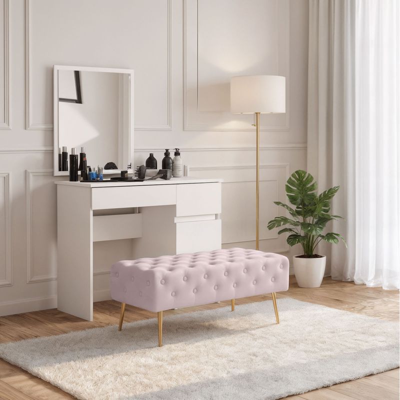 Casa si Gradina - Mobilier - Scaune si fotolii - Tabureti - Taburet Monaco, tapitat cu catifea, tip banca, cu picioare metalice, 100x42x41 cm, roz pudra - Infinity.ro