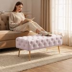 Casa si Gradina - Mobilier - Scaune si fotolii - Tabureti - Taburet Monaco, tapitat cu catifea, tip banca, cu picioare metalice, 100x42x41 cm, roz pudra - Infinity.ro