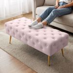 Casa si Gradina - Mobilier - Scaune si fotolii - Tabureti - Taburet Monaco, tapitat cu catifea, tip banca, cu picioare metalice, 100x42x41 cm, roz pudra - Infinity.ro