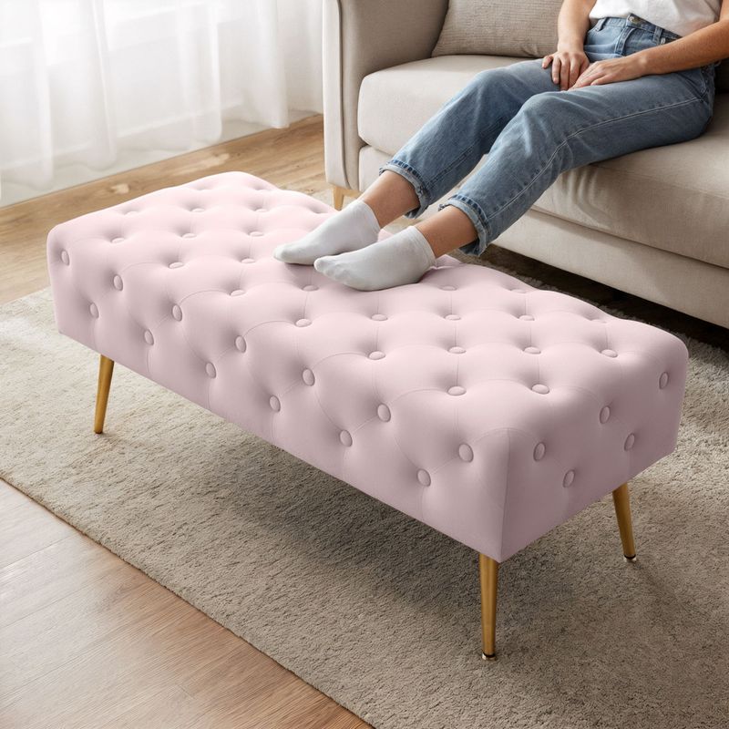 Casa si Gradina - Mobilier - Scaune si fotolii - Tabureti - Taburet Monaco, tapitat cu catifea, tip banca, cu picioare metalice, 100x42x41 cm, roz pudra - Infinity.ro