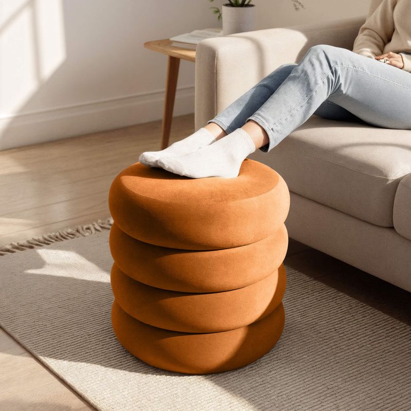 Casa si Gradina - Mobilier - Scaune si fotolii - Tabureti - Taburet tapitat Snuggo cu spatiu de depozitare, velur, diametru 42 cm, inaltime 45 cm, portocaliu - Infinity.ro