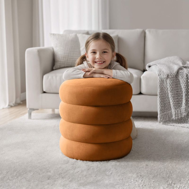 Casa si Gradina - Mobilier - Scaune si fotolii - Tabureti - Taburet tapitat Snuggo cu spatiu de depozitare, velur, diametru 42 cm, inaltime 45 cm, portocaliu - Infinity.ro