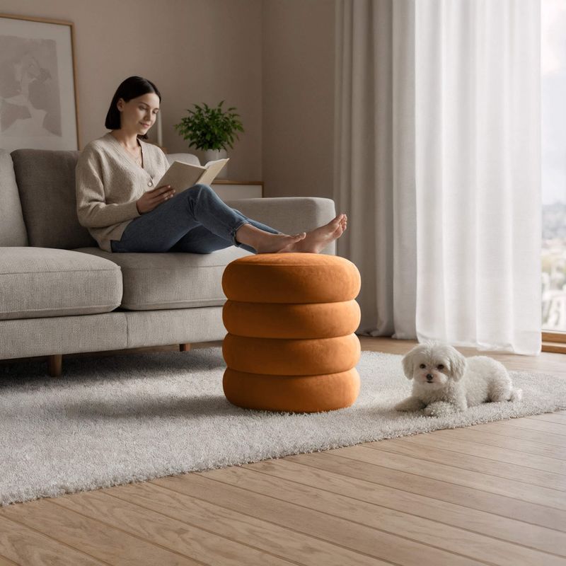 Casa si Gradina - Mobilier - Scaune si fotolii - Tabureti - Taburet tapitat Snuggo cu spatiu de depozitare, velur, diametru 42 cm, inaltime 45 cm, portocaliu - Infinity.ro