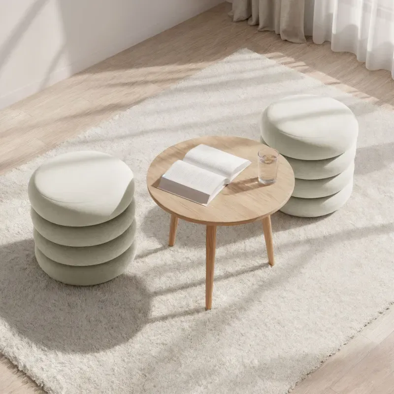 Casa si Gradina - Mobilier - Scaune si fotolii - Tabureti - Taburet tapitat Snuggo cu spatiu de depozitare, velur, diametru 42 cm, inaltime 45 cm, crem - Infinity.ro
