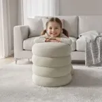 Casa si Gradina - Mobilier - Scaune si fotolii - Tabureti - Taburet tapitat Snuggo cu spatiu de depozitare, velur, diametru 42 cm, inaltime 45 cm, crem - Infinity.ro