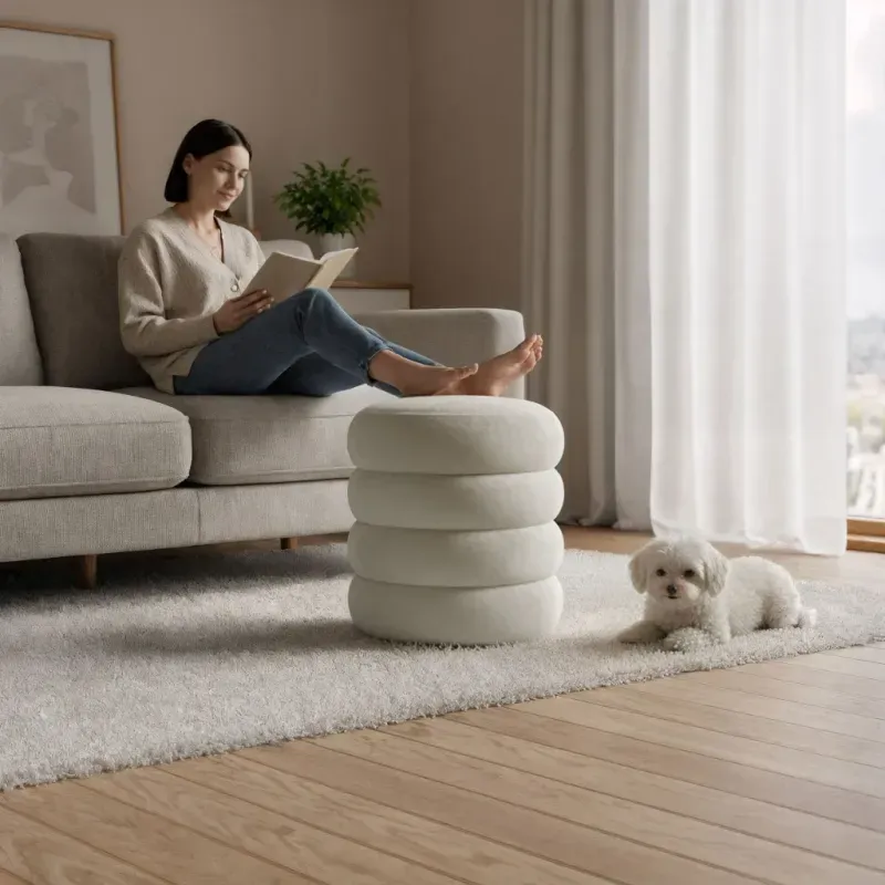 Casa si Gradina - Mobilier - Scaune si fotolii - Tabureti - Taburet tapitat Snuggo cu spatiu de depozitare, velur, diametru 42 cm, inaltime 45 cm, crem - Infinity.ro