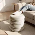Casa si Gradina - Mobilier - Scaune si fotolii - Tabureti - Taburet tapitat Snuggo cu spatiu de depozitare, velur, diametru 42 cm, inaltime 45 cm, crem - Infinity.ro