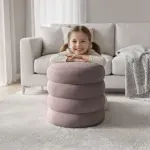 Casa si Gradina - Mobilier - Scaune si fotolii - Tabureti - Taburet tapitat Snuggo cu spatiu de depozitare, velur, diametru 42 cm, inaltime 45 cm, roz pudrat - Infinity.ro