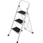 Casa si Gradina - Constructii - Scari si accesorii interioare - Scari aluminiu/ otel - Scara pliabila cu 3 trepte, sarcina 150 kg, otel, 47x75x105 cm, alb si negru - Infinity.ro