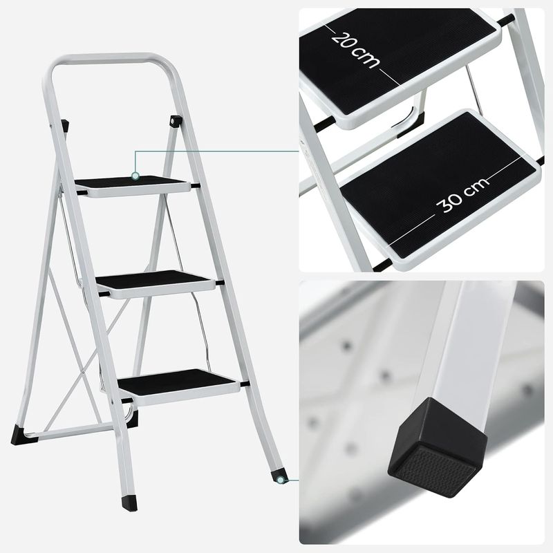 Casa si Gradina - Constructii - Scari si accesorii interioare - Scari aluminiu/ otel - Scara pliabila cu 3 trepte, sarcina 150 kg, otel, 47x75x105 cm, alb si negru - Infinity.ro