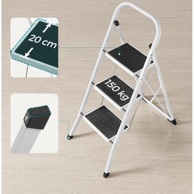 Casa si Gradina - Constructii - Scari si accesorii interioare - Scari aluminiu/ otel - Scara pliabila cu 3 trepte, sarcina 150 kg, otel, 47x75x105 cm, alb si negru - Infinity.ro
