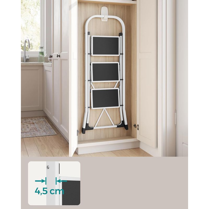 Casa si Gradina - Constructii - Scari si accesorii interioare - Scari aluminiu/ otel - Scara pliabila cu 3 trepte, sarcina 150 kg, otel, 47x75x105 cm, alb si negru - Infinity.ro