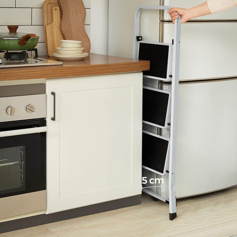 Casa si Gradina - Constructii - Scari si accesorii interioare - Scari aluminiu/ otel - Scara pliabila cu 3 trepte, sarcina 150 kg, otel, 47x75x105 cm, alb si negru - Infinity.ro