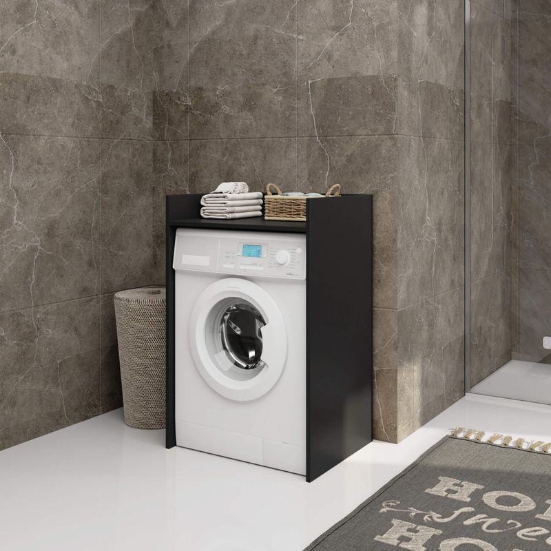 Casa si Gradina - Mobilier - Mobilier baie - Corpuri baie - Masca pentru masina de spalat cu polita, PAL laminat, 64x50x98 cm, negru - Infinity.ro