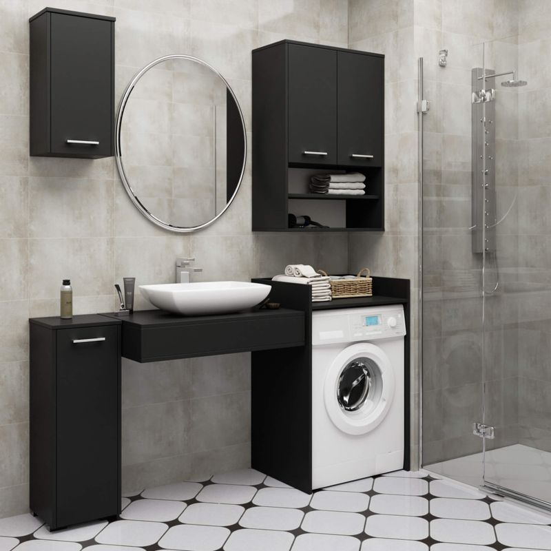 Casa si Gradina - Mobilier - Mobilier baie - Corpuri baie - Masca pentru masina de spalat cu polita, PAL laminat, 64x50x98 cm, negru - Infinity.ro