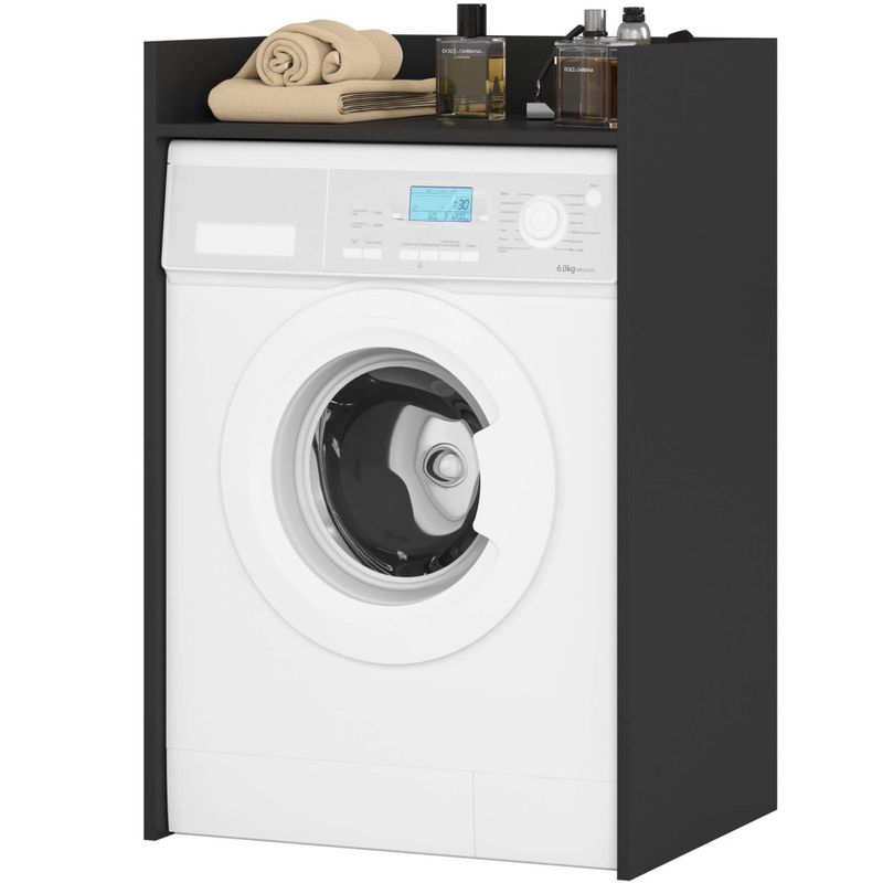 Casa si Gradina - Mobilier - Mobilier baie - Corpuri baie - Masca pentru masina de spalat cu polita, PAL laminat, 64x50x98 cm, negru - Infinity.ro