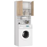 Casa si Gradina - Mobilier - Mobilier baie - Corpuri baie - Dulap baie inalt pentru spatiu deasupra masinii de spalat, cu usi si polite, 64x30x180 cm, alb si stejar sonoma - Infinity.ro