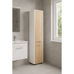 Casa si Gradina - Mobilier - Mobilier baie - Corpuri baie - Dulap baie tip coloana cu 2 usi si 5 rafturi, PAL laminat, 30x30x140 cm, alb si stejar sonoma - Infinity.ro