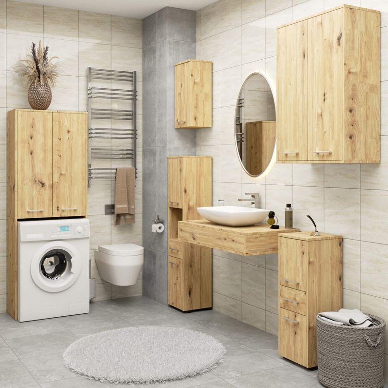 Casa si Gradina - Mobilier - Mobilier baie - Corpuri baie - Dulap baie tip coloana cu 2 usi, 1 sertar si rafturi interioare, PAL laminat, 30x30x140 cm, stejar artisan - Infinity.ro