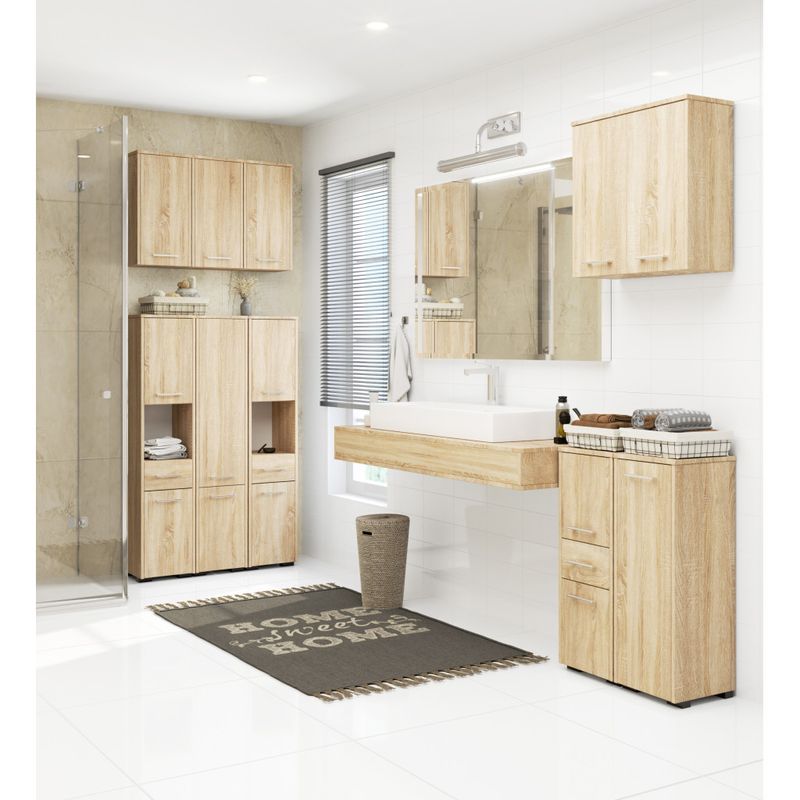 Casa si Gradina - Mobilier - Mobilier baie - Corpuri baie - Dulap baie tip coloana cu 2 usi, 1 sertar si rafturi interioare, PAL laminat, 30x30x140 cm, stejar sonoma - Infinity.ro