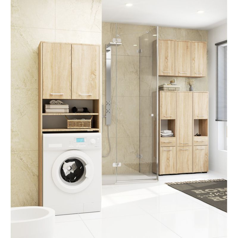 Casa si Gradina - Mobilier - Mobilier baie - Corpuri baie - Dulap baie tip coloana cu 2 usi, 1 sertar si rafturi interioare, PAL laminat, 30x30x140 cm, stejar sonoma - Infinity.ro