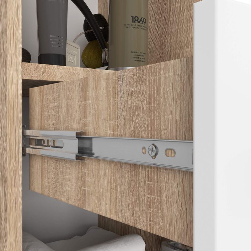 Casa si Gradina - Mobilier - Mobilier baie - Corpuri baie - Dulap baie tip coloana cu 2 usi, 1 sertar si rafturi interioare, PAL laminat, 30x30x140 cm, stejar sonoma si alb - Infinity.ro